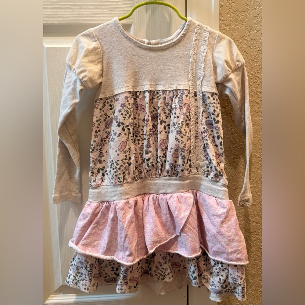 naartjie Cream & Pink Floral Tiered Long Sleeve Dress